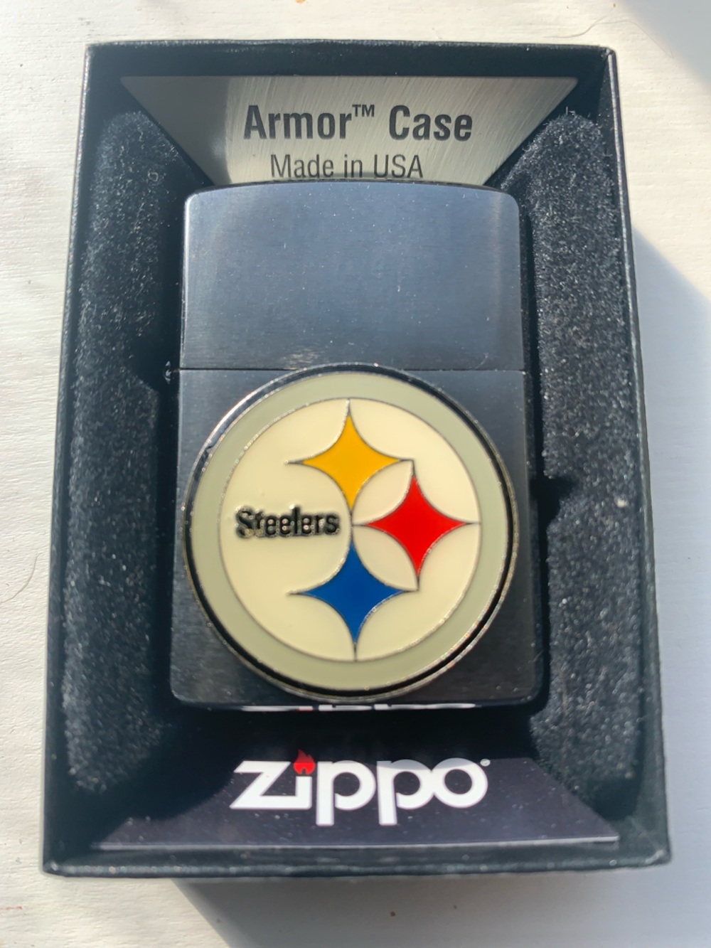 New ZIPPO Armor Brushed Chrome “Steelers Logo” Enamel Emblem